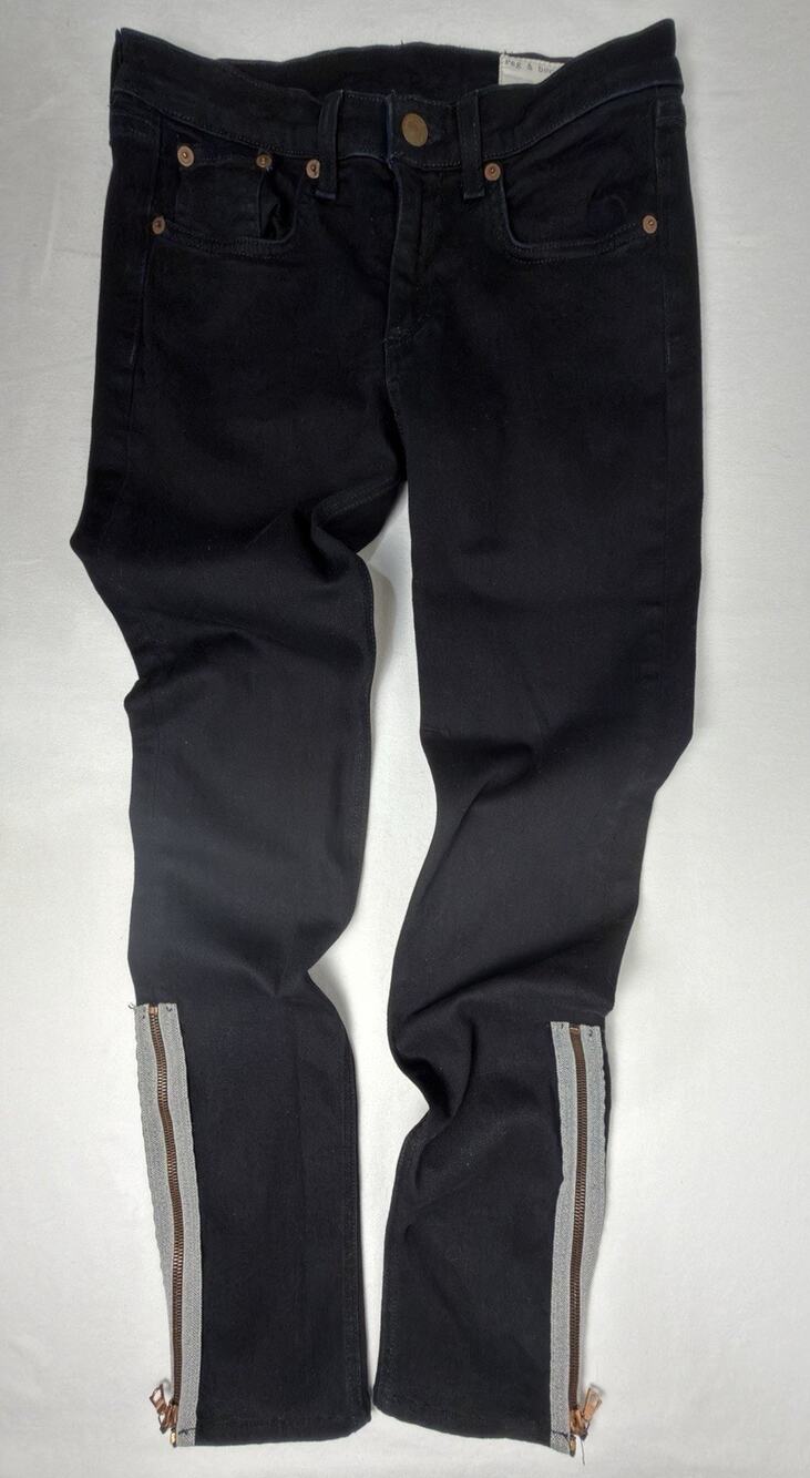 Rag & Bone JEAN Womens 27 Coal Black Skinny Jeans Ankle Zip Copper Hardware
